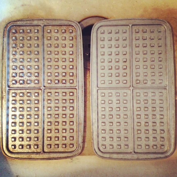 Before and after waffle iron plates. Lots of scrubbing!