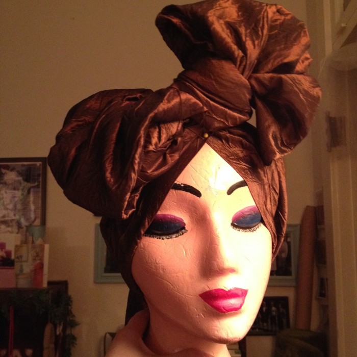 A 1940s turban hat that sadly didn't make the show. Taffeta with elastic at centre back. 